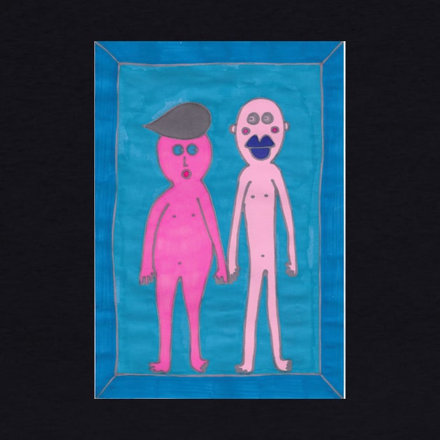 Pink Couple on Blue by JaySnellingArt